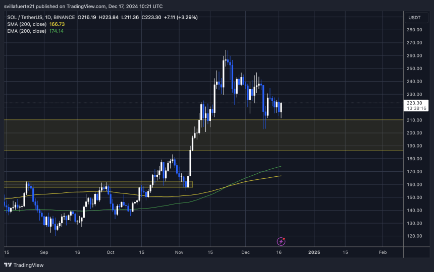 SOL testing crucial demand above $210