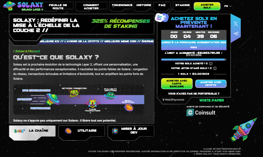 Prévente de Solaxy avec la cryptomonnaie $SOLX