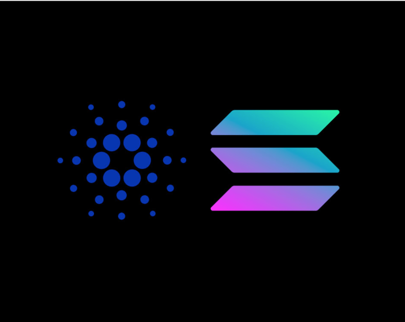 Picture of a Cardano and Solana logo side by side