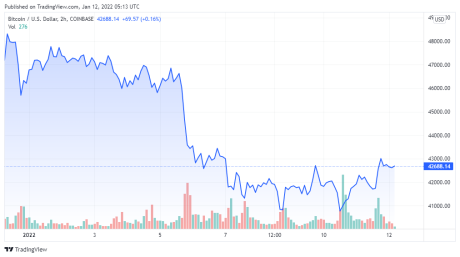 BTCUSD price chart for 01/12/2022 - TradingView