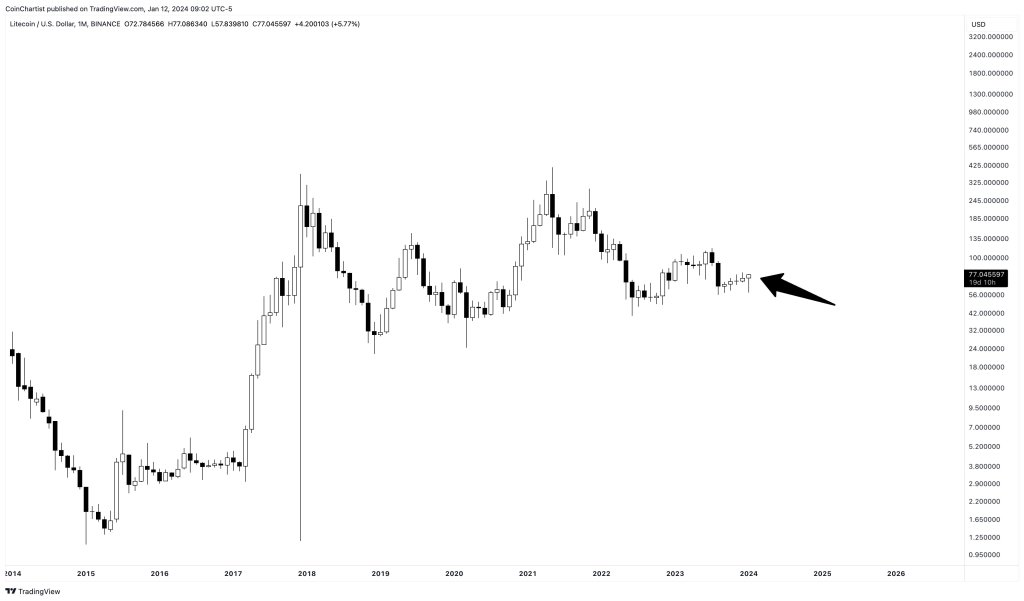 LTC bullish in monthly chart | Source: Tony "The Bull" via X