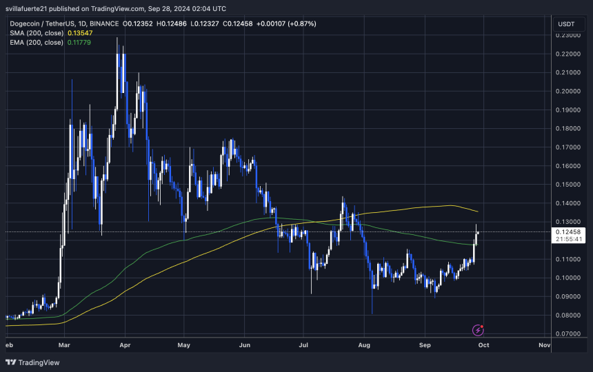 Dogecoin trading above the 1D 200 EMA. 